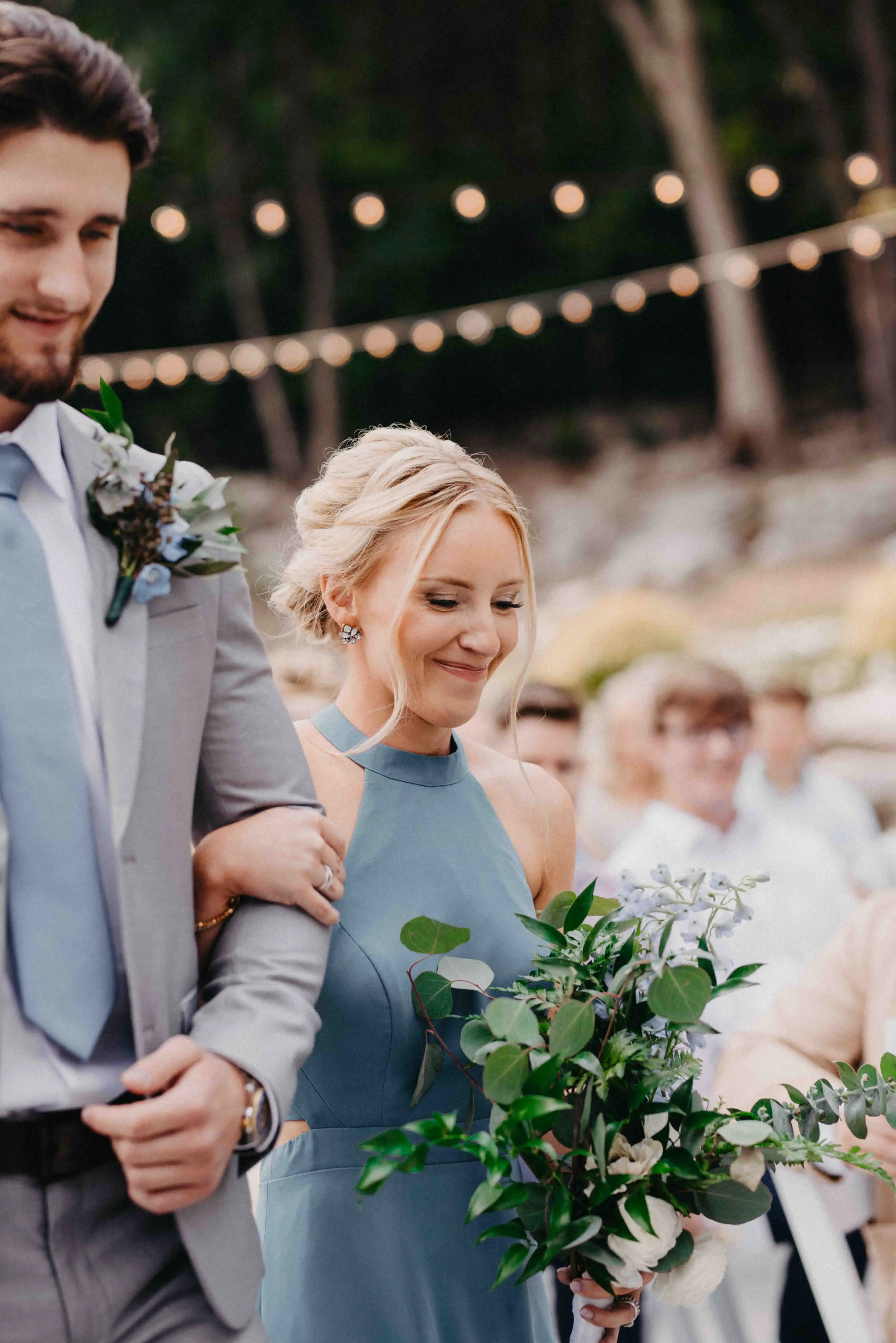 Wedding ceremony flowers at park setting