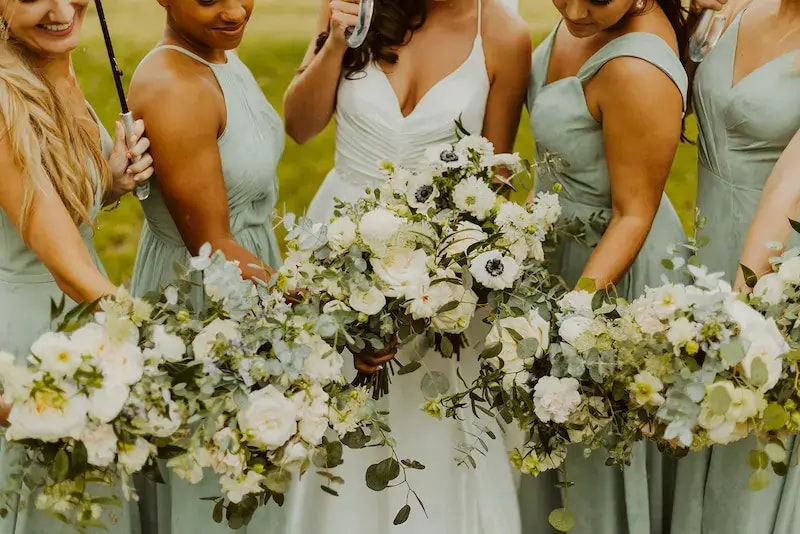 Flowers adorning the altar at wedding ceremony