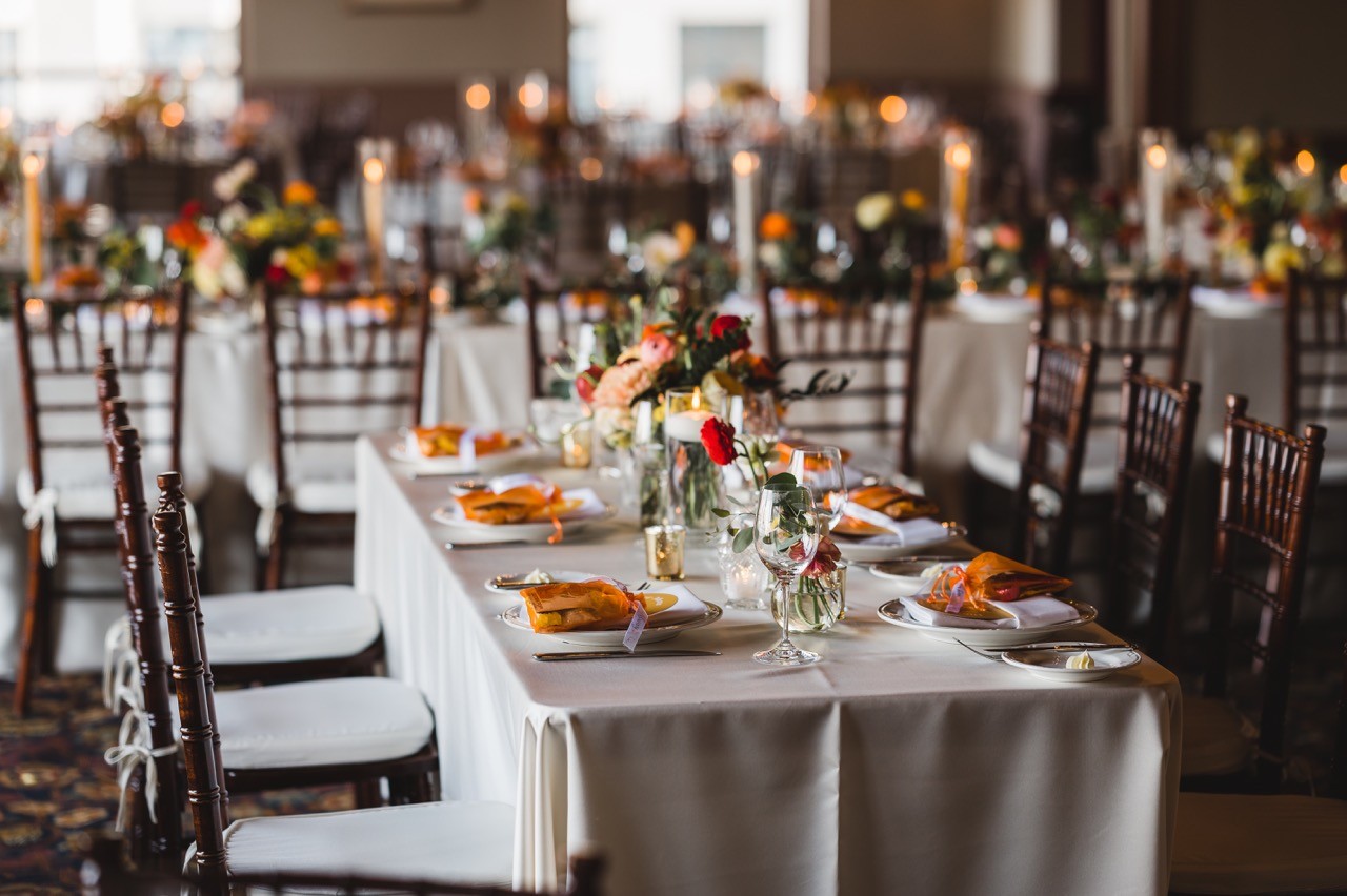 Wedding reception adorned with flowers