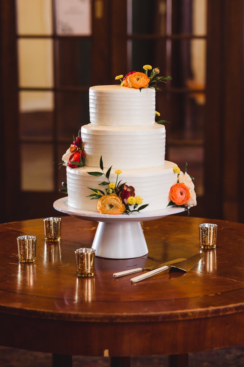 Floral accents on tables at wedding reception