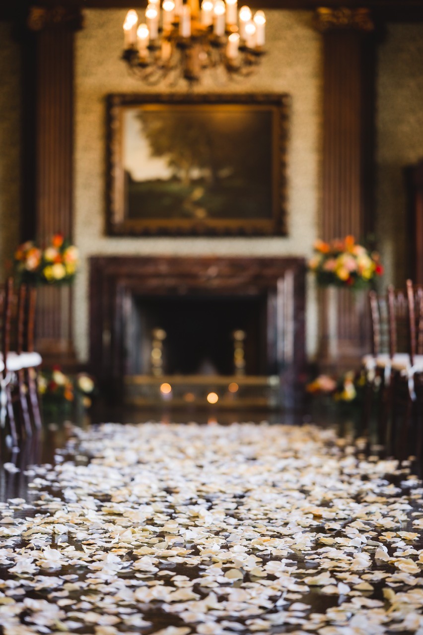 Wedding flowers on reception table settings