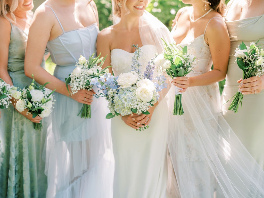 Wedding floral arrangements on columns